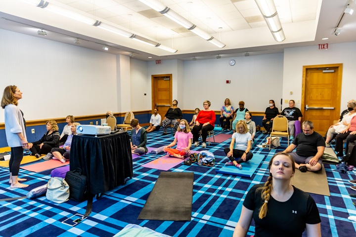 group of people on yoga mats performing yoga