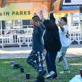 group of people doing yoga at blink