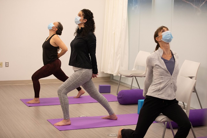 Yoga three women practicing yoga